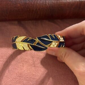 Vintage Coach Gold and Blue Feather Bracelet